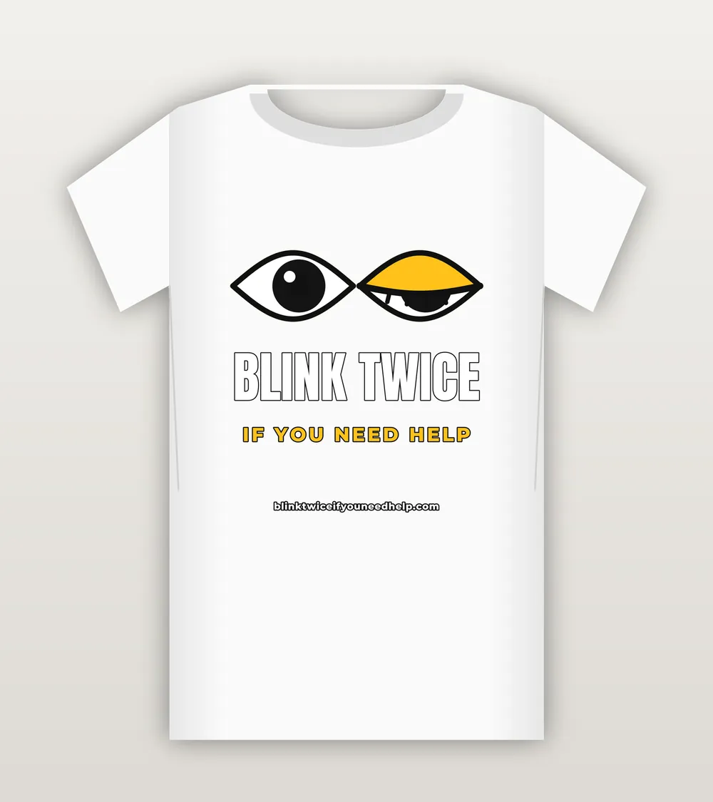 T-shirt with a pair of cartoon eyes caught mid-blink